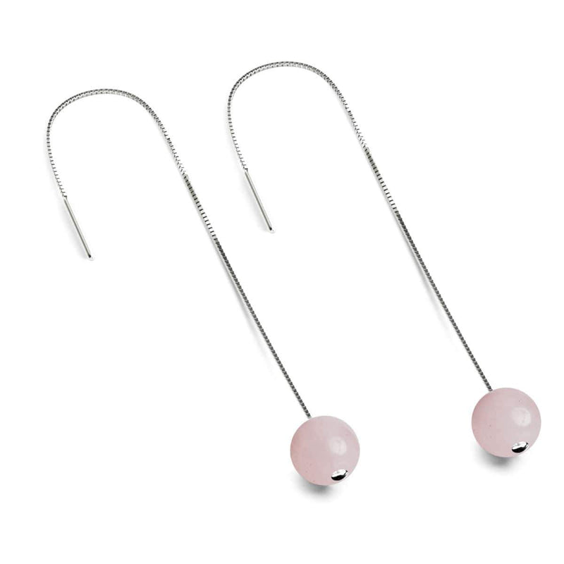 Rose Quartz | .925 Sterling Silver | Chain Drop Threader Gemstone Earrings