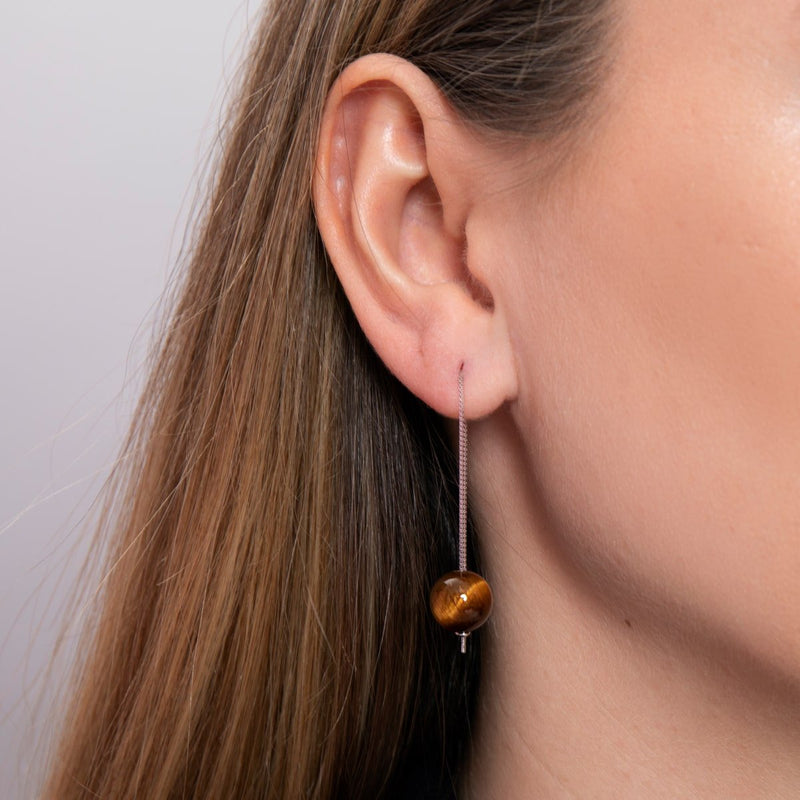 Oeil de tigre | Argent sterling .925 | Boucles d'Oreilles Chaîne Drop Threader Gemstone