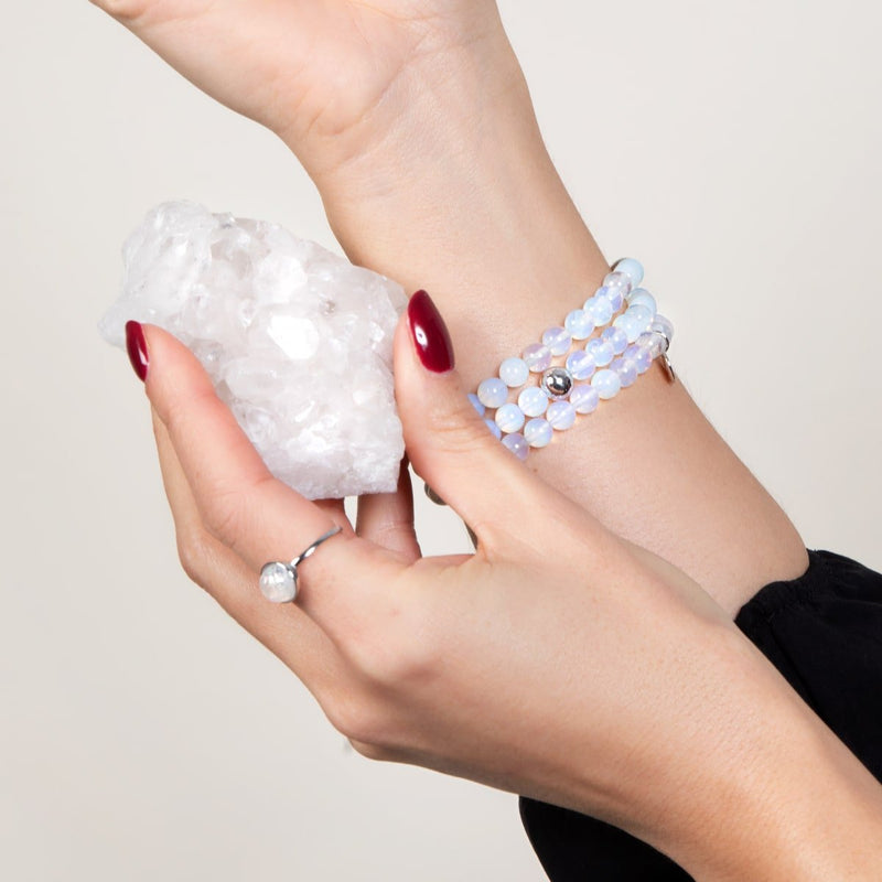 Opal Moonstone | .925 Sterling Silver | Healing Gemstone Bead Bracelet