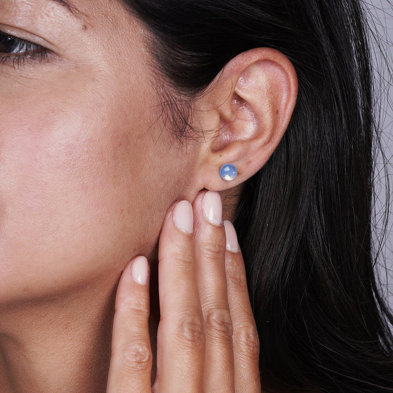 Pierre de lune opale | Argent sterling .925 | Boucles d'Oreilles Mini Pierres Précieuses