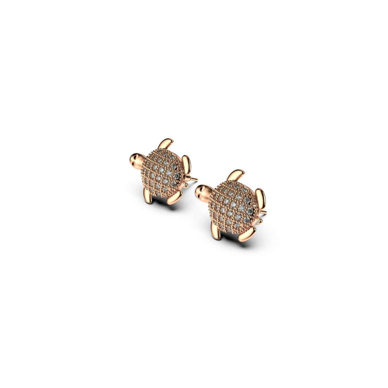 Tortue | Or Rose Vermeil | Boucles d'oreilles tortue de mer diamant CZ
