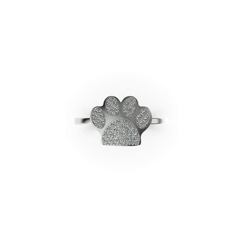 patte | Argent sterling .925 | Bague à imprimé chiot en diamant CZ