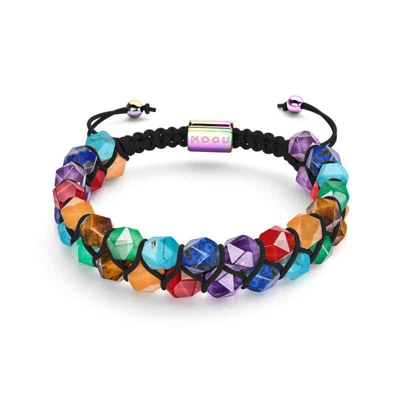 Chakra arc-en-ciel | Bracelet Geom 7 pierres précieuses | Licorne Argent