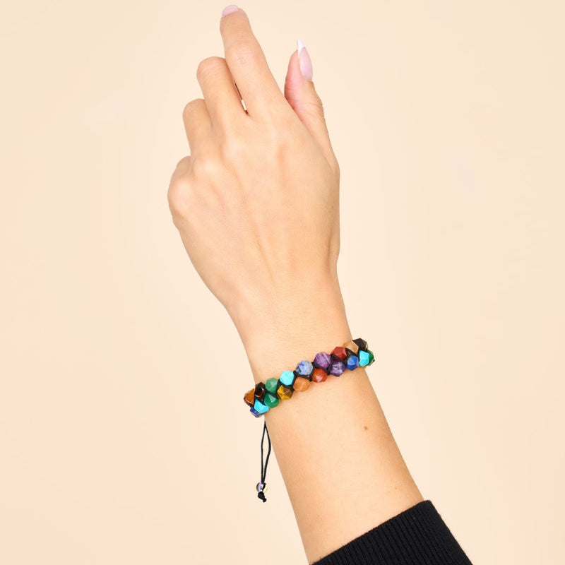 Chakra arc-en-ciel | Bracelet Geom 7 pierres précieuses | Licorne Argent