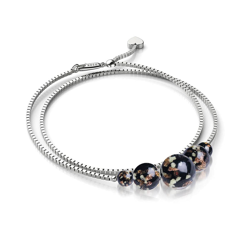 Obsidienne | Argent sterling 925 | Bracelet de cheville avec fermoir infini en verre Firefly 