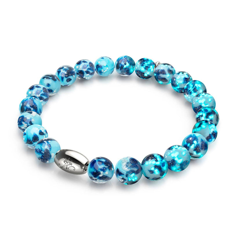 Bracelet en verre Firefly en argent sterling 925 avec écume de mer bleue