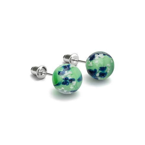 Boucles d'oreilles à tige en verre Firefly | Argent sterling 925 | Menthe bleue 