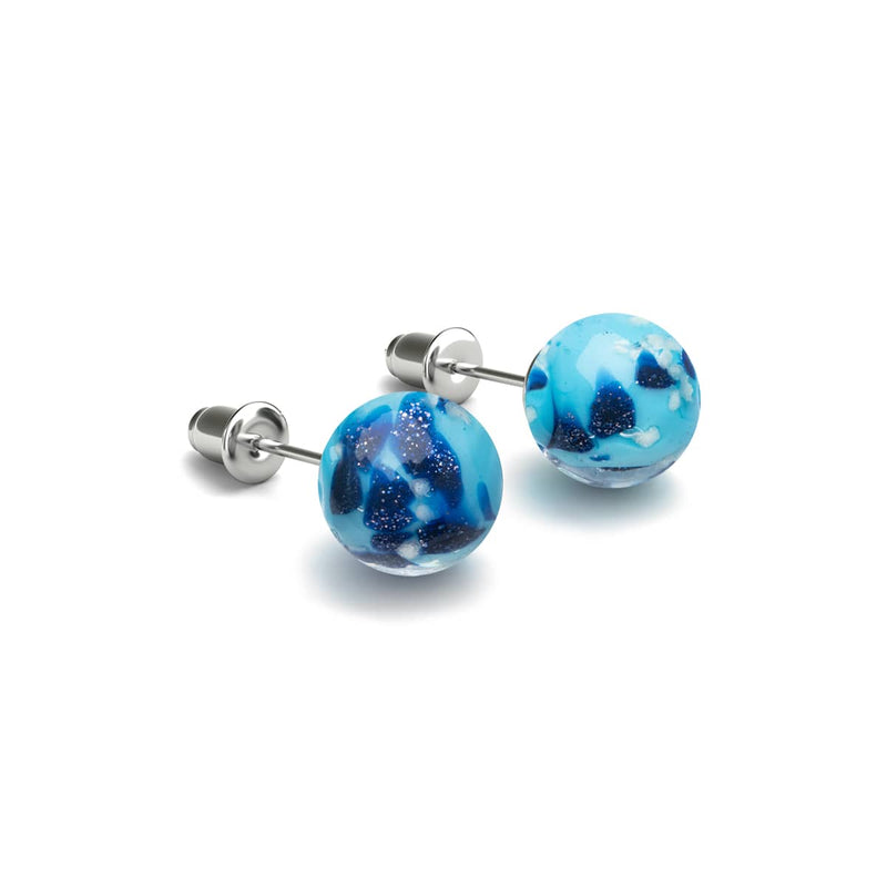 Boucles d'oreilles à tige en verre Firefly | Argent sterling 925 | Blue Seaspray 