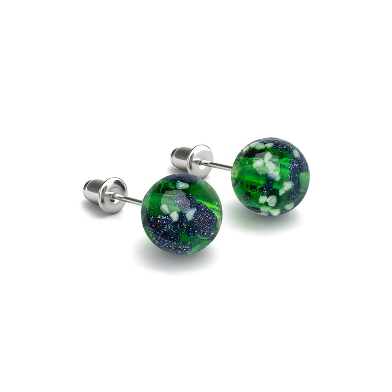 Blue Shamrock | .925 Sterling Silver | Firefly Glass Stud Earrings