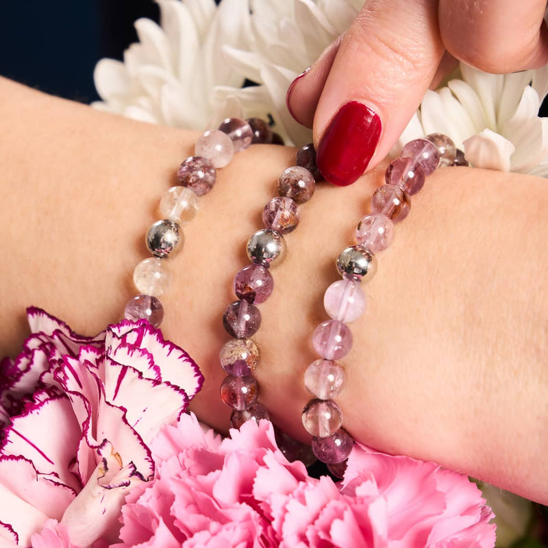 Quartz fantôme violet | Argent | Bracelet de perles de pierres précieuses curatives 