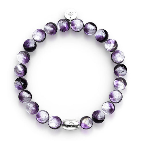 Bracelet en verre lunaire en argent sterling 925 avec lune violette 
