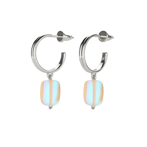 Pêche | Argent sterling 925 | Boucles d'oreilles créoles en forme de galets de verre de sirène 